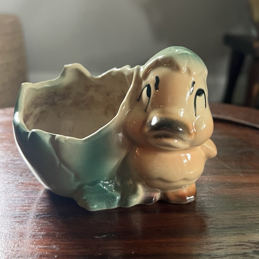 Vintage Shawnee Pottery Duck Cracked Egg Planter Anthropomorphic Figural 1950s